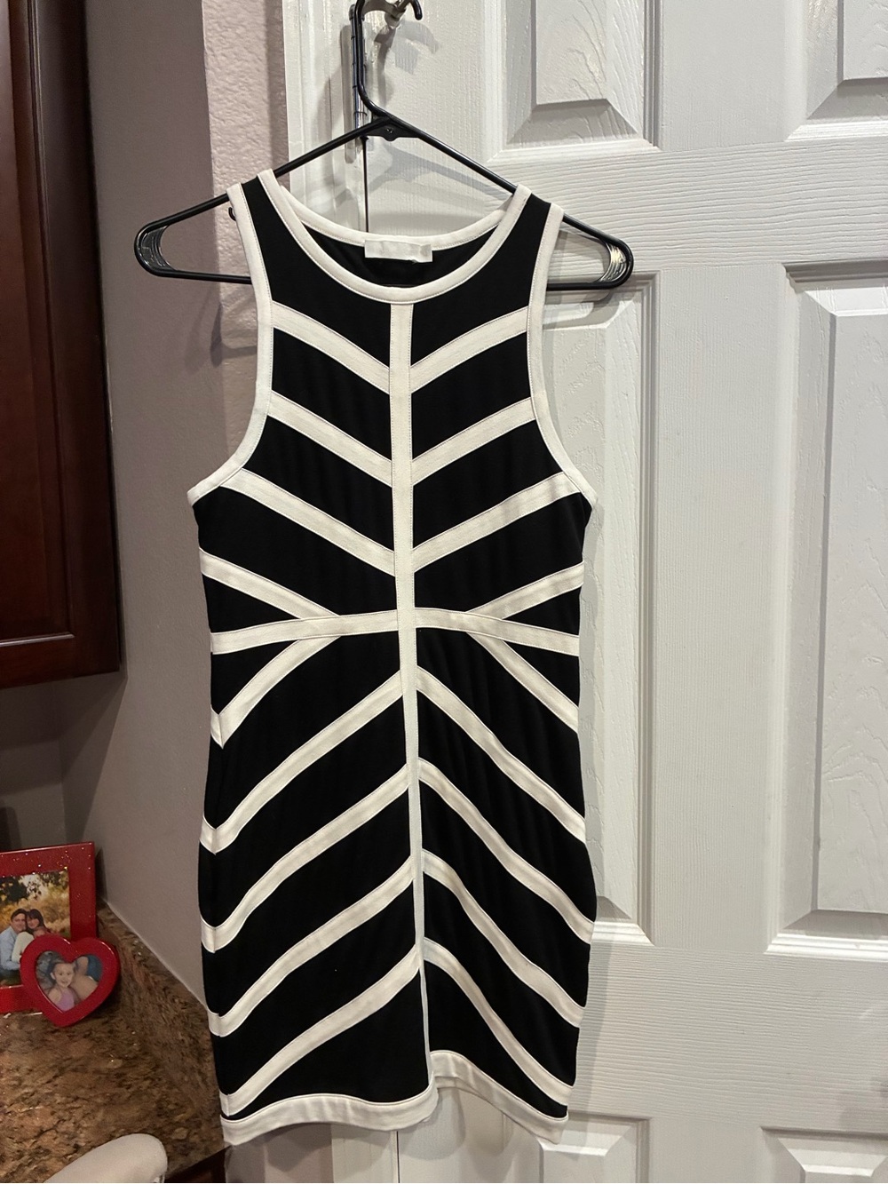 TALULAH Black & White Striped Chevron Mini Dress